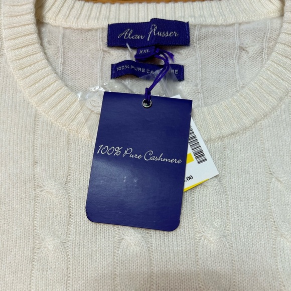 Alan Flusser 100% Cashmere Cream Cable Knit Sweater Size:XXL NWT - Picture 3 of 4